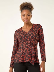 Roman Orange Textured Crepe Tie Waist Blouse - Image 4 of 5