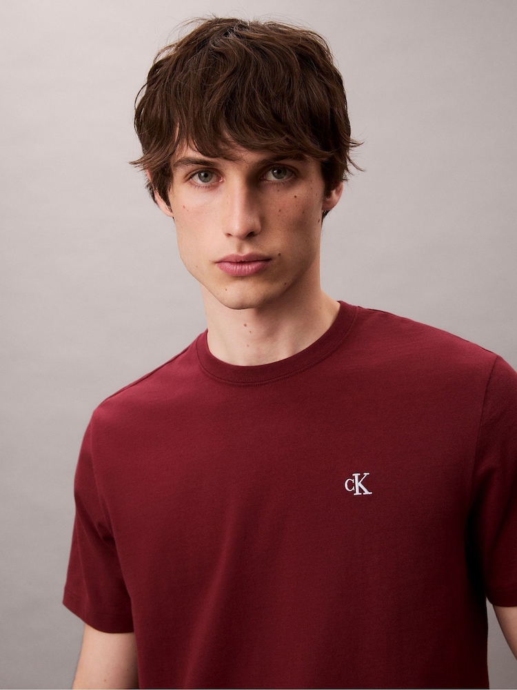 Calvin Klein Red Embroidered Monogram Logo Relaxed T-Shirt - Image 2 of 6