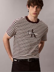 Calvin Klein Brown Monogram Logo Stripe Relaxed T-Shirt - Image 1 of 6