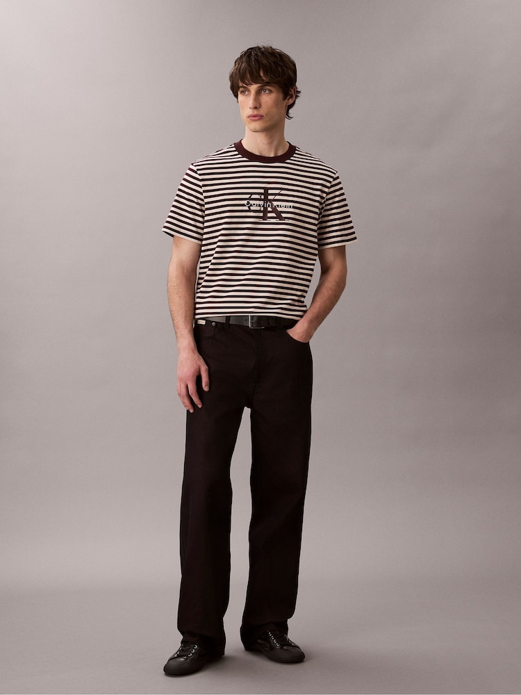 Calvin Klein Brown Monogram Logo Stripe Relaxed T-Shirt - Image 2 of 6