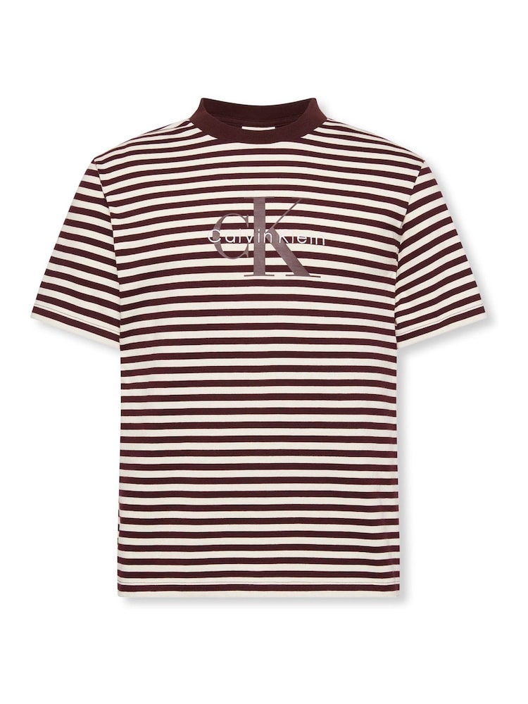 Calvin Klein Brown Monogram Logo Stripe Relaxed T-Shirt - Image 6 of 6