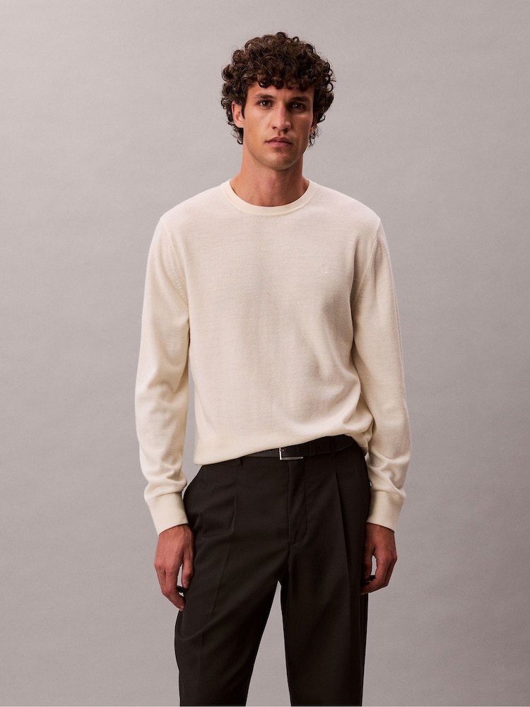 Calvin Klein White Merino Wool Classic Sweater - Image 1 of 4