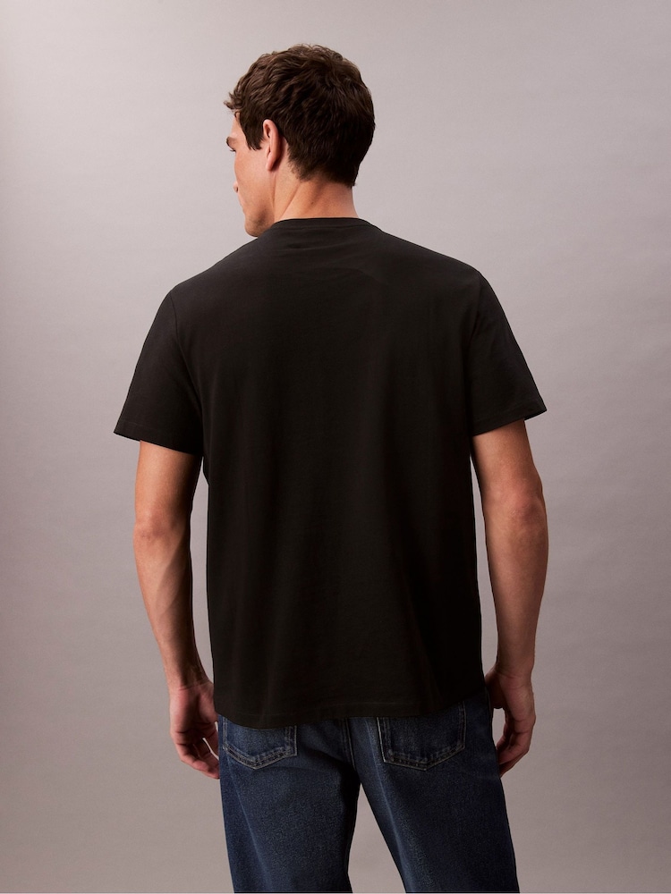 Calvin Klein Black Embroidered Monogram Logo Relaxed T-Shirt - Image 2 of 6 Calvin Klein Black Embroidered Monogram Logo Relaxed T-Shirt - Image 2 of 6
