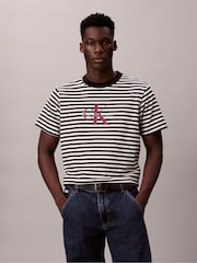 Calvin Klein Black Monogram Logo Stripe Relaxed T-Shirt - Image 1 of 6