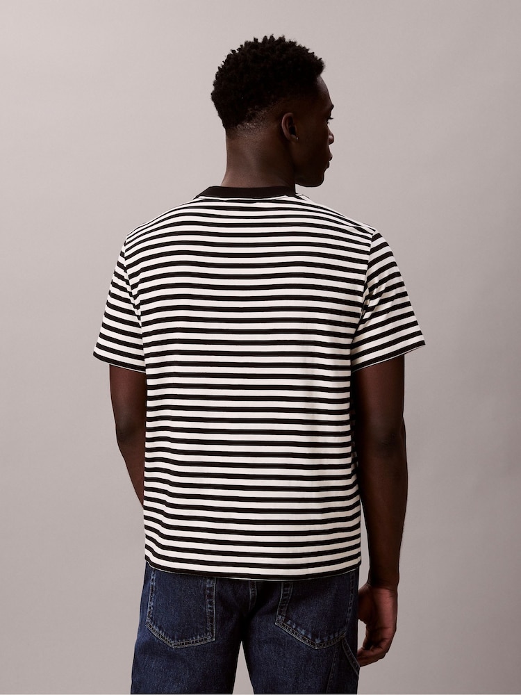 Calvin Klein Black Monogram Logo Stripe Relaxed T-Shirt - Image 2 of 6 Calvin Klein Black Monogram Logo Stripe Relaxed T-Shirt - Image 2 of 6