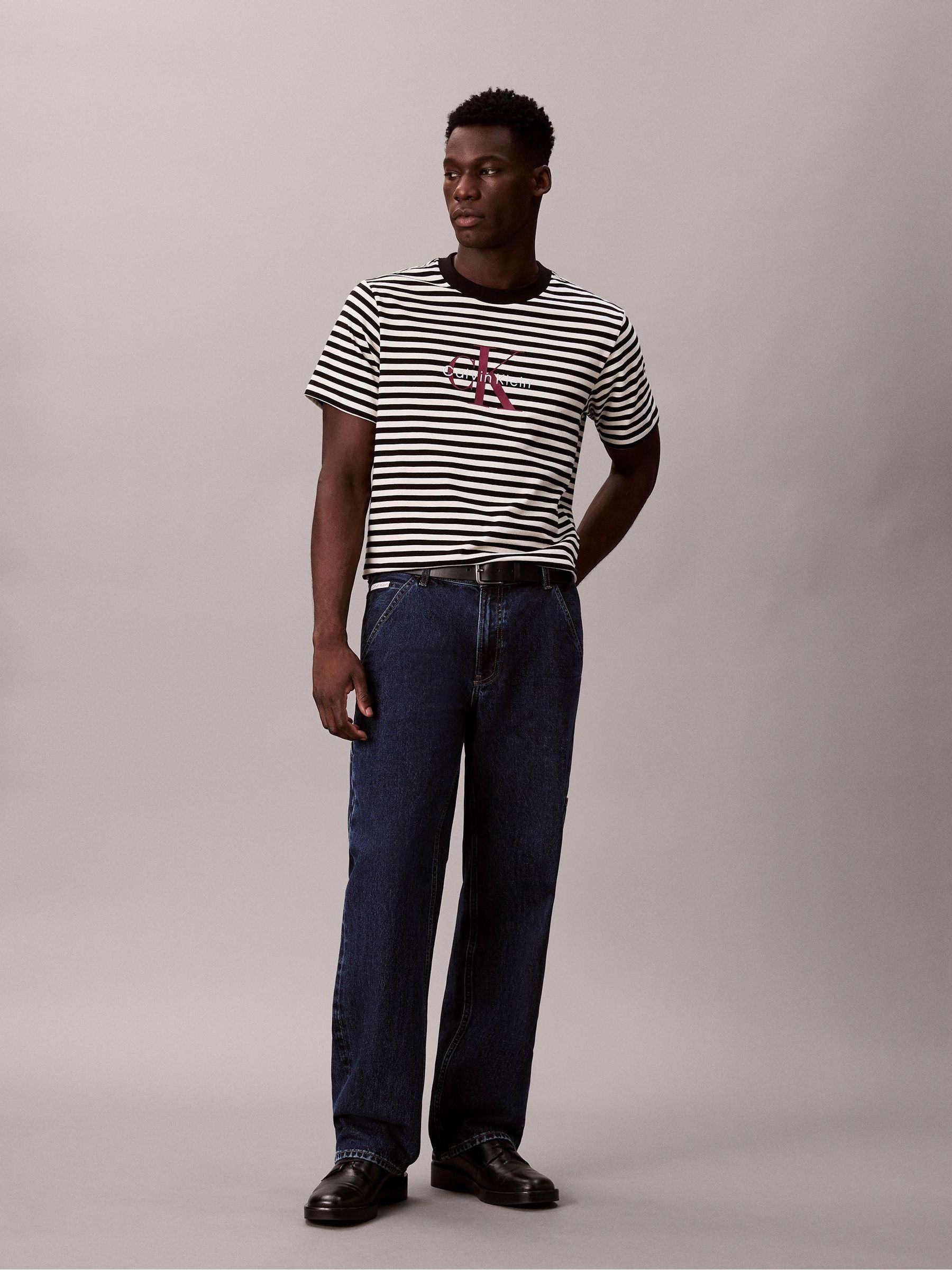 Buy Calvin Klein Black Monogram Logo Stripe Relaxed T-Shirt from
