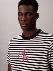 Calvin Klein Black Monogram Logo Stripe Relaxed T-Shirt - Image 5 of 6