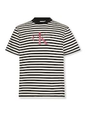 Calvin Klein Black Monogram Logo Stripe Relaxed T-Shirt - Image 6 of 6