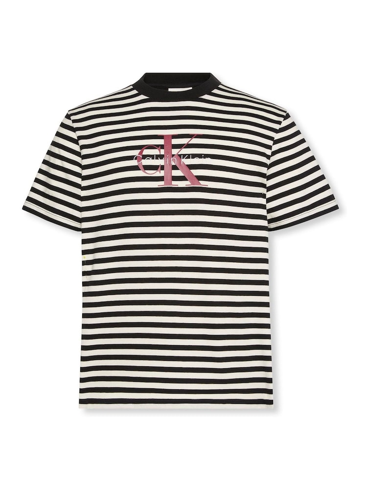 Calvin Klein Black Monogram Logo Stripe Relaxed T-Shirt - Image 6 of 6 Calvin Klein Black Monogram Logo Stripe Relaxed T-Shirt - Image 6 of 6