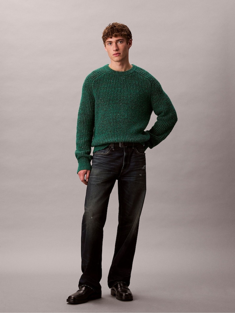 Mens Calvin Klein Green Wool Blend Relaxed Raglan Sweater S