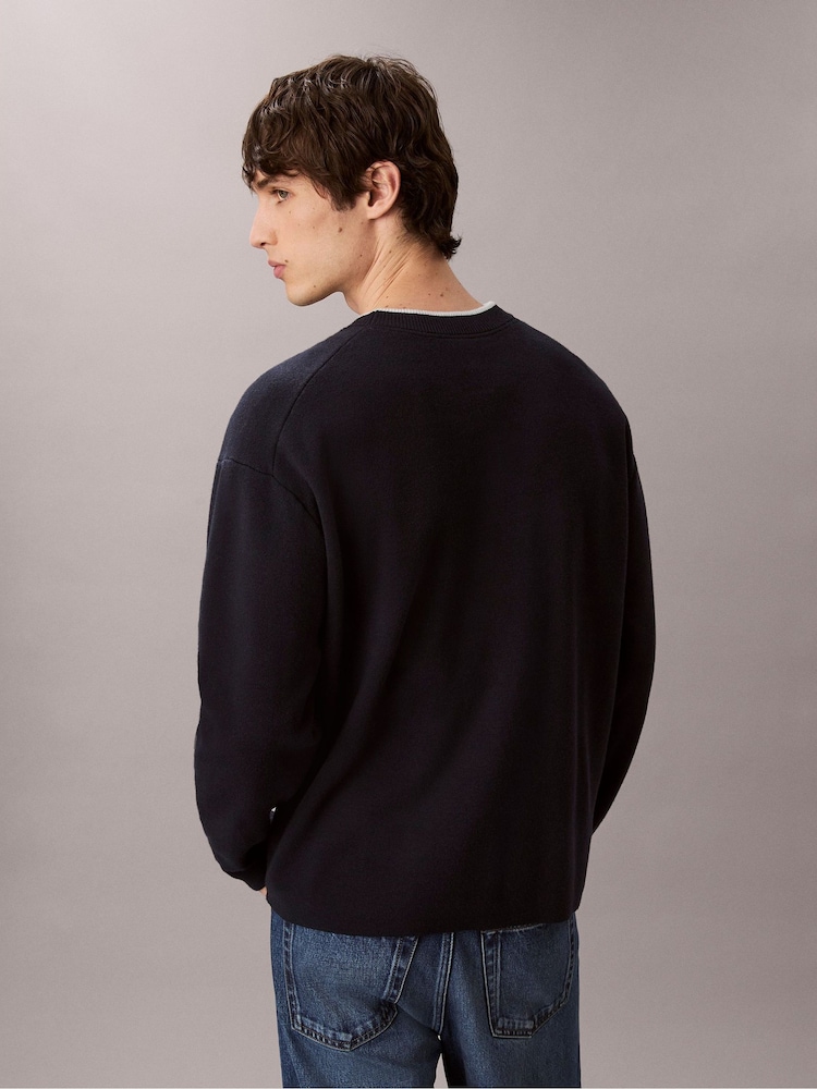 Calvin Klein Blue Embossed Monogram Logo Relaxed Sweater - Image 2 of 6