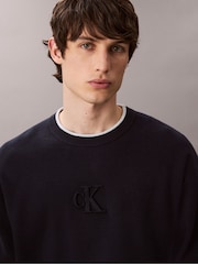 Calvin Klein Blue Embossed Monogram Logo Relaxed Sweater - Image 4 of 6