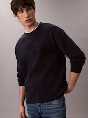 Calvin Klein Blue Embossed Monogram Logo Relaxed Sweater - Image 5 of 6