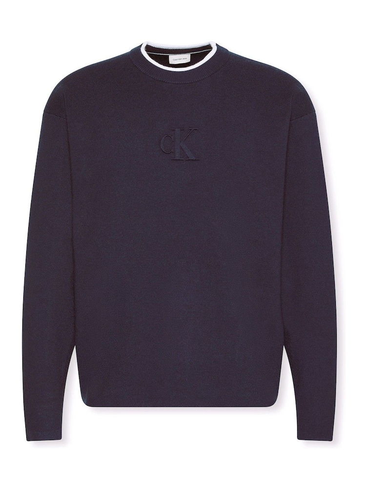 Calvin Klein Blue Embossed Monogram Logo Relaxed Sweater - Image 6 of 6