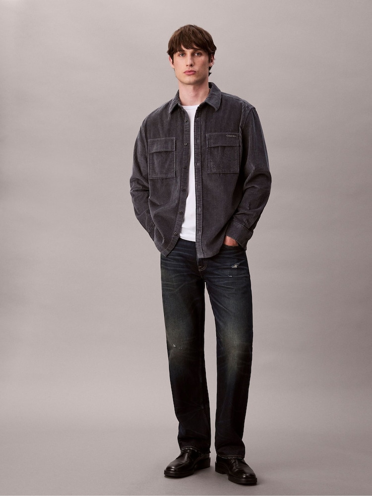 Calvin Klein Blue Corduroy Relaxed Button-Down Shirt - Image 1 of 6 Calvin Klein Blue Corduroy Relaxed Button-Down Shirt - Image 1 of 6