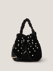 Monsoon Black Pearl Bow Velvet Bag - Image 1 of 2