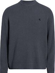 Calvin Klein Blue Ribbed Cotton Monogram Jumper - Image 2 of 2
