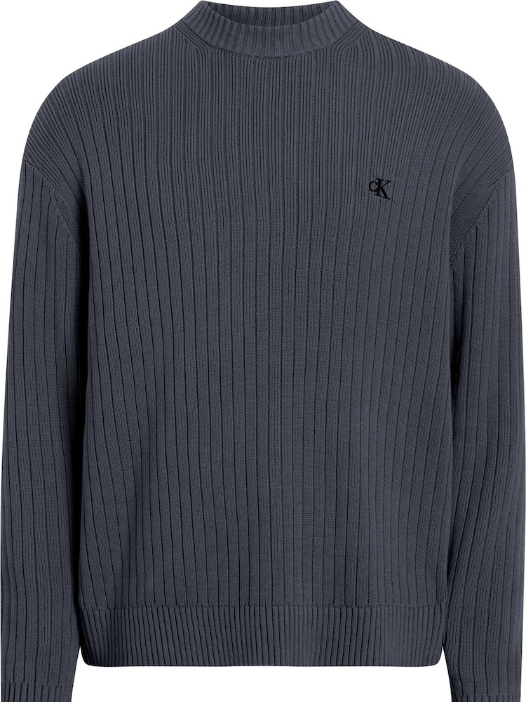 Calvin Klein Blue Ribbed Cotton Monogram Jumper - Image 2 of 2 Calvin Klein Blue Ribbed Cotton Monogram Jumper - Image 2 of 2