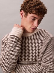 Calvin Klein Brown Wool Blend Patterned Crewneck Jumper - Image 3 of 6