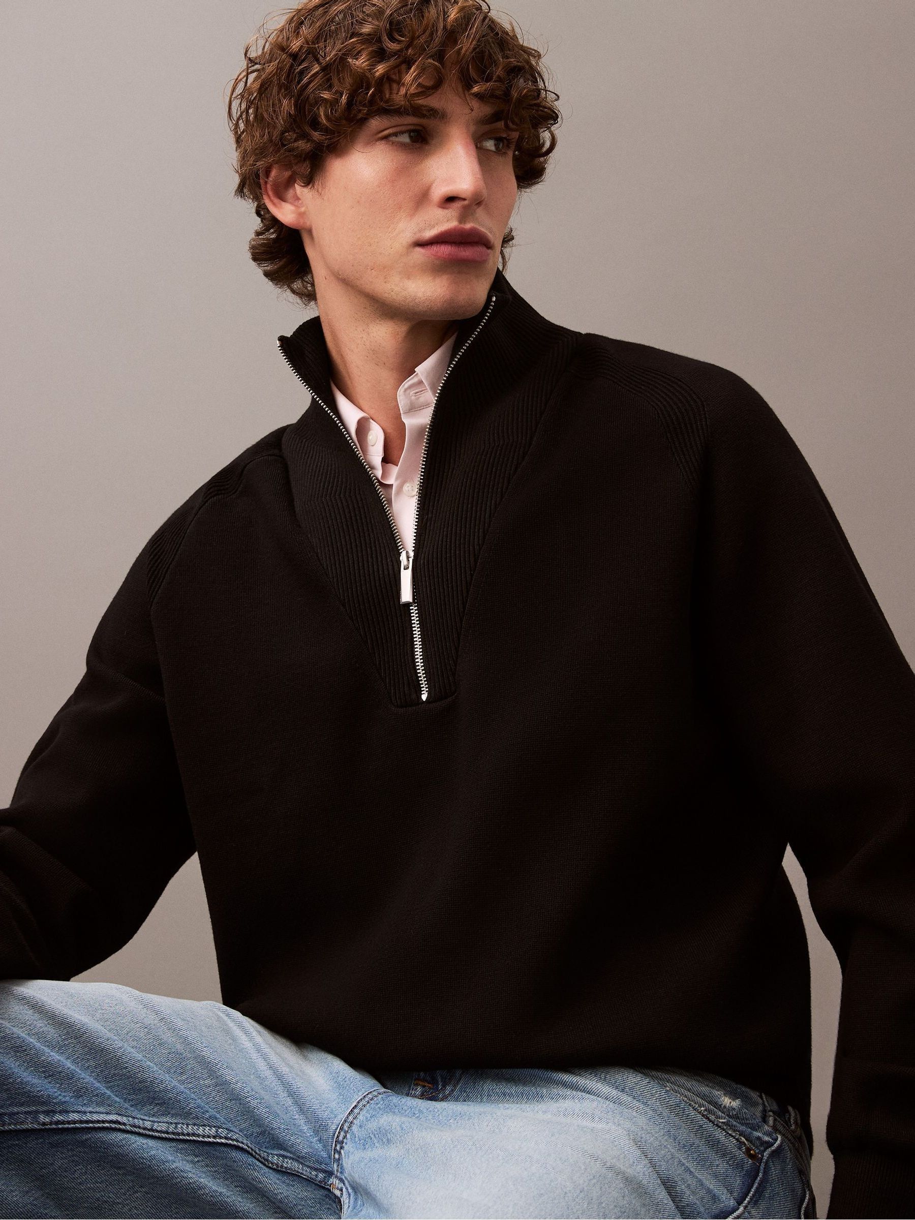 Buy Calvin Klein Black Tech Knit Quarter Zip Jumper from Next USA