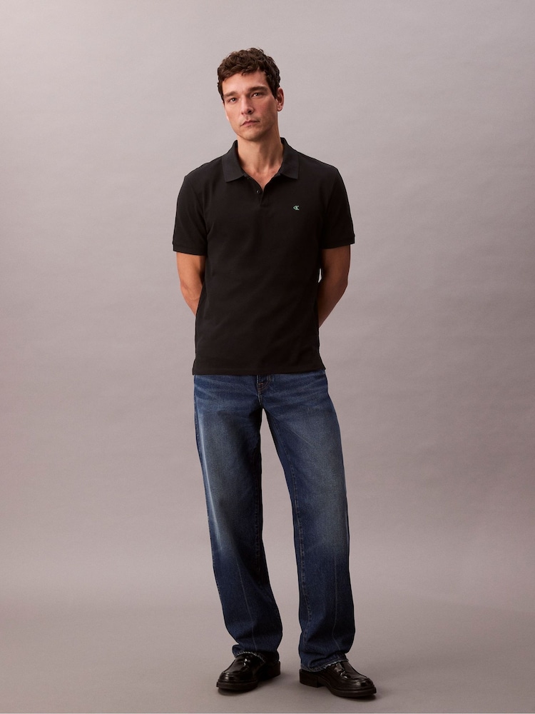 Calvin Klein Black Cotton Pique Classic Polo Shirt - Image 2 of 6 Calvin Klein Black Cotton Pique Classic Polo Shirt - Image 2 of 6