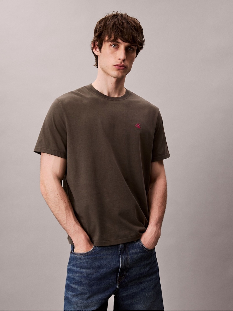 Calvin Klein Green Embroidered Monogram Logo Relaxed T-Shirt - Image 1 of 7