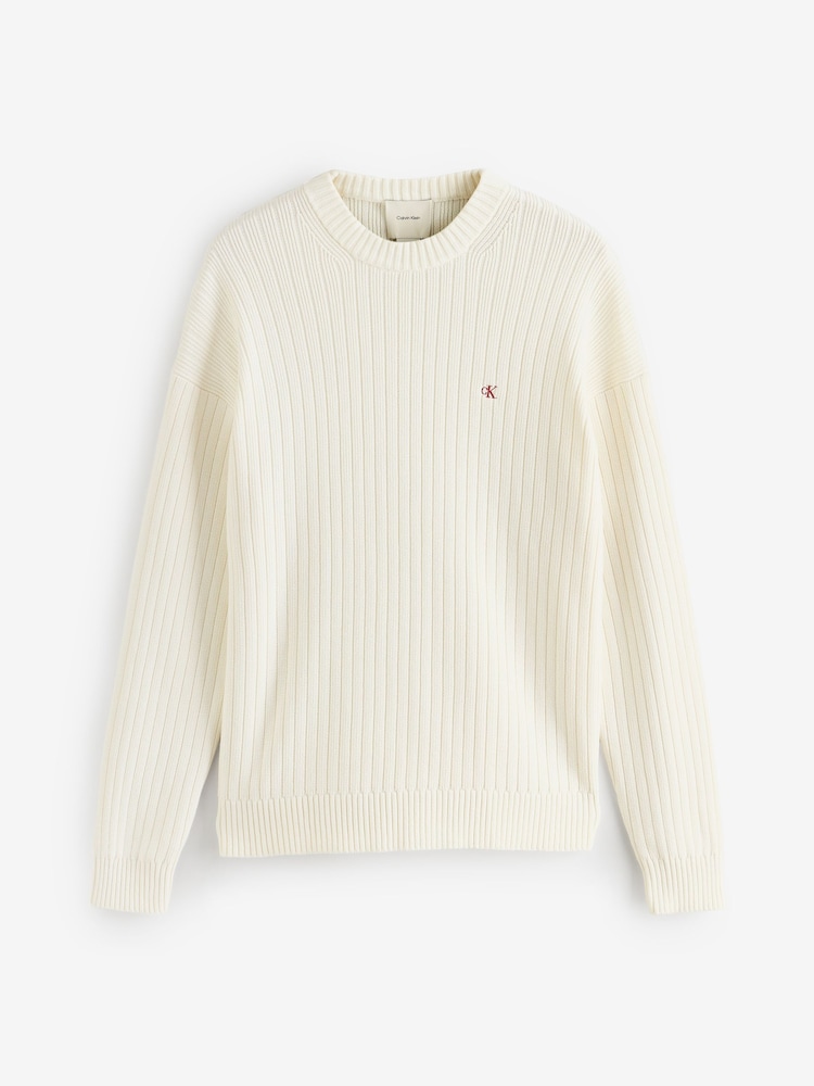 Calvin Klein Off White Ribbed Cotton Monogram Jumper - Image 6 of 6 Calvin Klein Off White Ribbed Cotton Monogram Jumper - Image 6 of 6