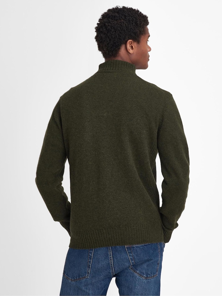 Barbour® Green Essential Lambswool Half Zip Jumper - Image 2 of 7 Barbour® Green Essential Lambswool Half Zip Jumper - Image 2 of 7