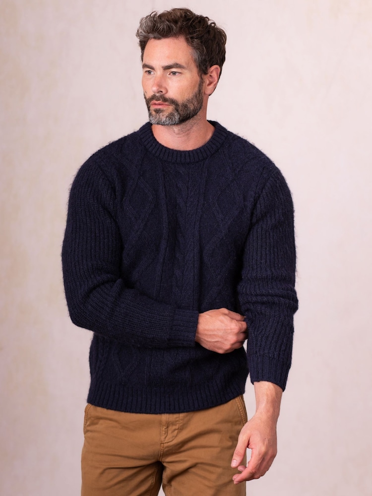 Lakeland Clothing Blue Cawfell Wool Blend Cable Knit Jumper - Image 1 of 6
