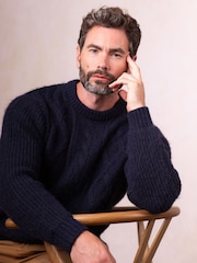 Lakeland Clothing Blue Cawfell Wool Blend Cable Knit Jumper - Image 2 of 6