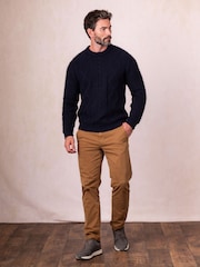 Lakeland Clothing Blue Cawfell Wool Blend Cable Knit Jumper - Image 3 of 6