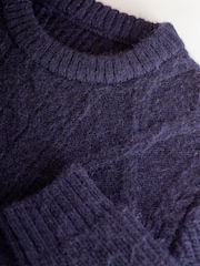 Lakeland Clothing Blue Cawfell Wool Blend Cable Knit Jumper - Image 5 of 6