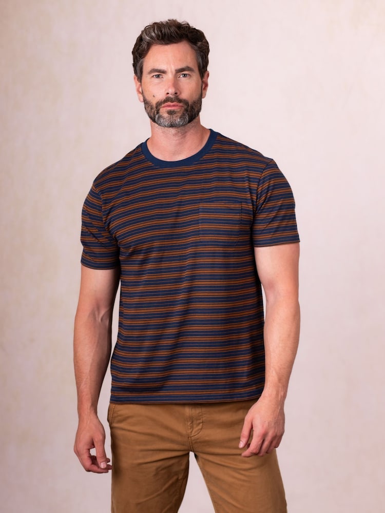 Lakeland Clothing Blue Striped Cotton T-Shirt - Image 1 of 4 Lakeland Clothing Blue Striped Cotton T-Shirt - Image 1 of 4