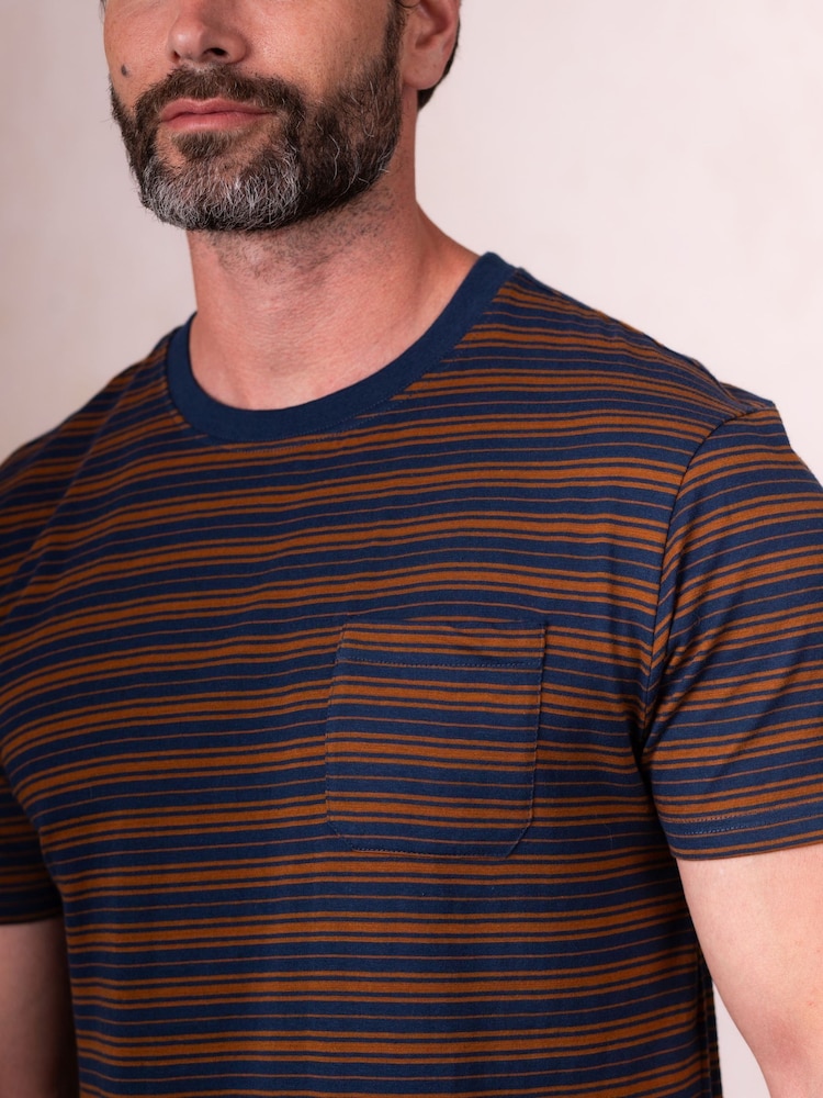 Lakeland Clothing Blue Striped Cotton T-Shirt - Image 4 of 4 Lakeland Clothing Blue Striped Cotton T-Shirt - Image 4 of 4