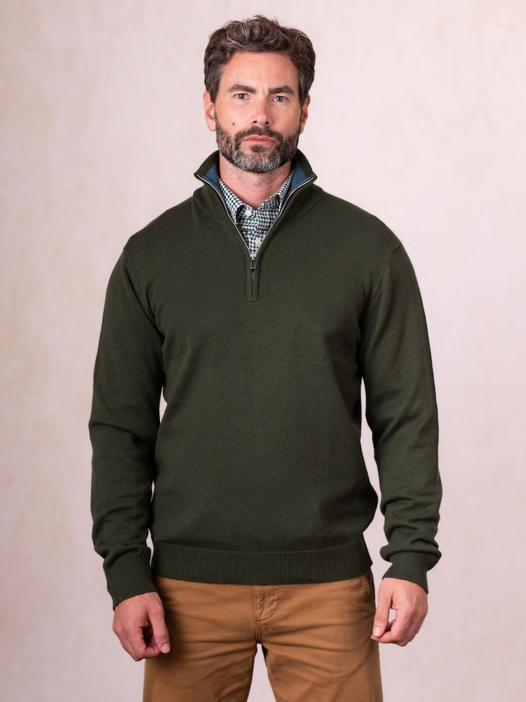 Lakeland Clothing Green Robinson Wool Blend Quarter Zip Jumper - Image 1 of 6