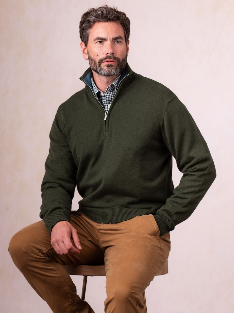Lakeland Clothing Green Robinson Wool Blend Quarter Zip Jumper - Image 2 of 6