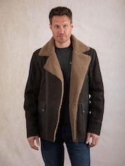 Lakeland Leather Brown Britannia Asymmetric Zip Aviator Sheepskin Coat - Image 7 of 9