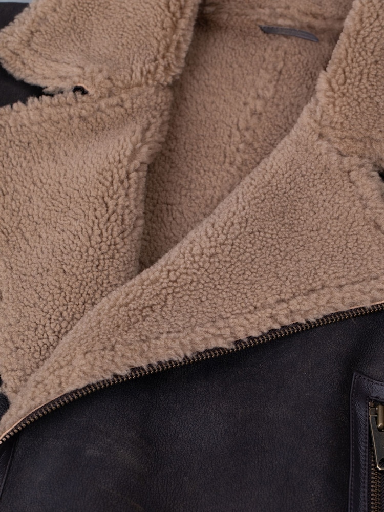 Lakeland Leather Brown Britannia Asymmetric Zip Aviator Sheepskin Coat - Image 9 of 9