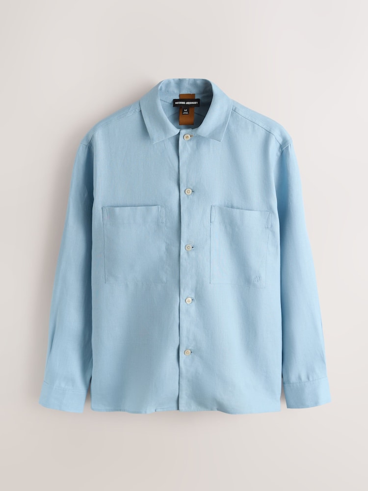 Nothing Ordinary Blue Pure Linen Long Sleeve Shirt - Image 1 of 3