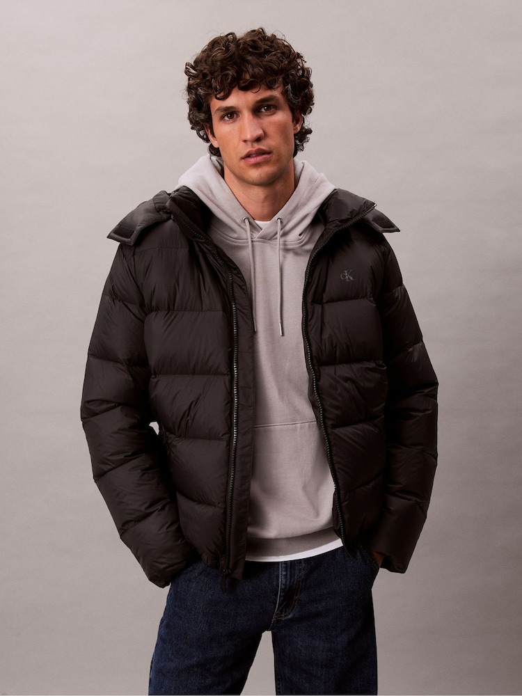Calvin Klein Black Hooded Down Puffer Jacket - Image 1 of 6 Calvin Klein Black Hooded Down Puffer Jacket - Image 1 of 6