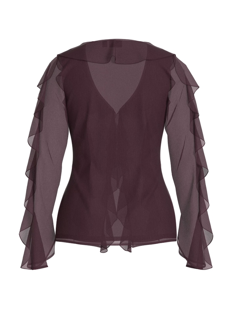 VILA Purple Long Sleeve V-Neck Frill Kimono Blouse - Image 2 of 2