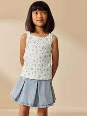 Ecru Ditsy Floral Frill Ribbed Vest (3-16yrs) - Image 1 of 8