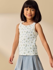 Ecru Ditsy Floral Frill Ribbed Vest (3-16yrs) - Image 2 of 8