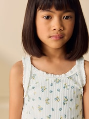 Ecru Ditsy Floral Frill Ribbed Vest (3-16yrs) - Image 4 of 8