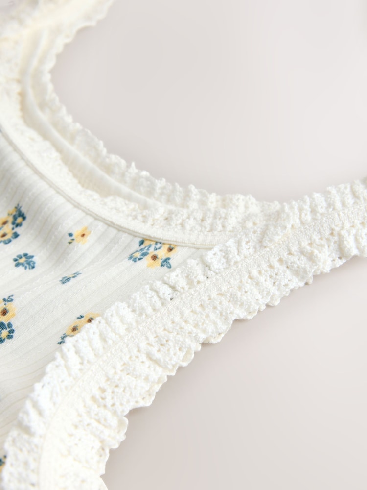 Ecru Ditsy Floral Frill Ribbed Vest (3-16yrs) - Image 8 of 8