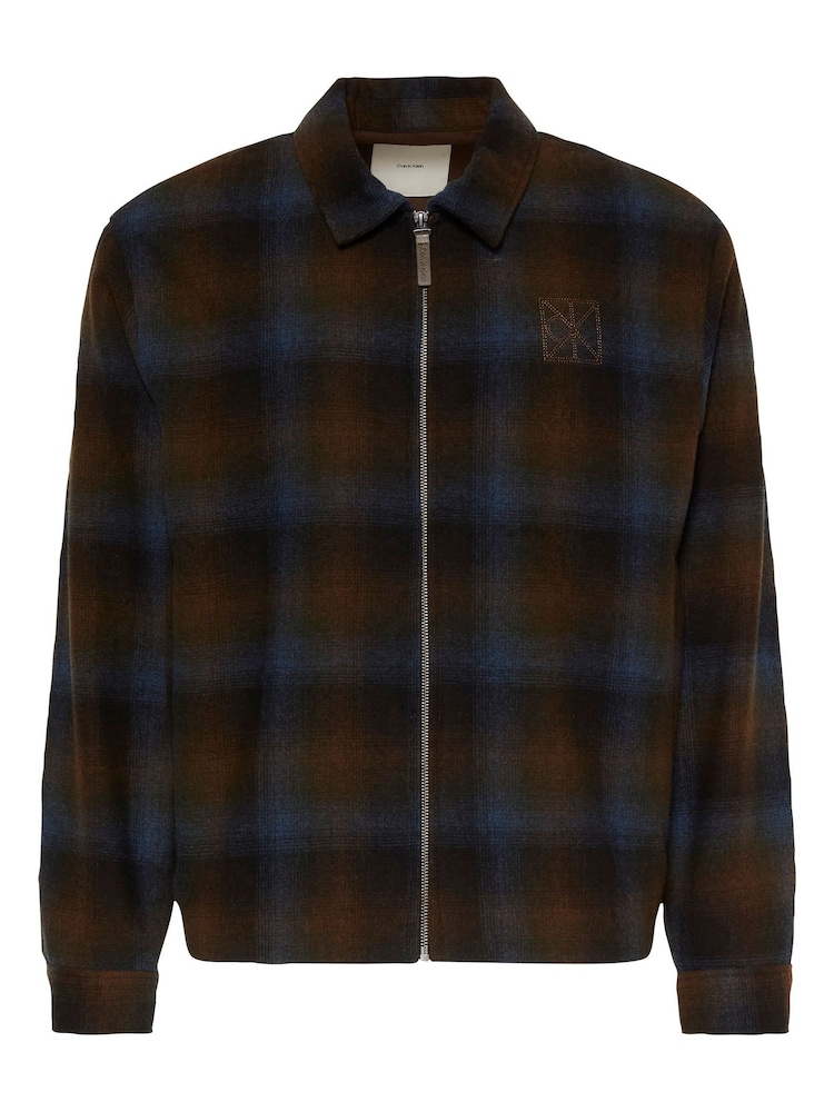 Calvin Klein Brown Yarn Dyed Wool Blend Flannel Zip Jacket - Image 6 of 6 Calvin Klein Brown Yarn Dyed Wool Blend Flannel Zip Jacket - Image 6 of 6