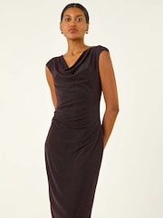 Roman Red Shimmer Cowl Neck Stretch Dress - Image 2 of 5