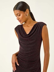 Roman Red Shimmer Cowl Neck Stretch Dress - Image 4 of 5