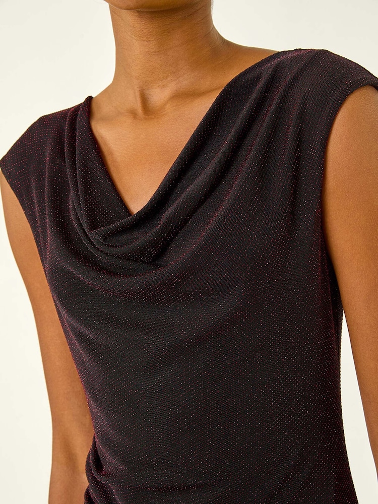 Roman Red Shimmer Cowl Neck Stretch Dress - Image 5 of 5