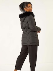 Roman Black Petite Hooded Quilted Puffer Coat - Image 3 of 5